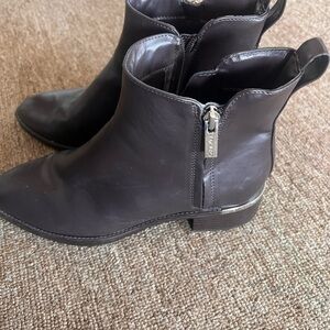 Calvin Klein Dark Brown Leather Ankle Boots with Side Zip